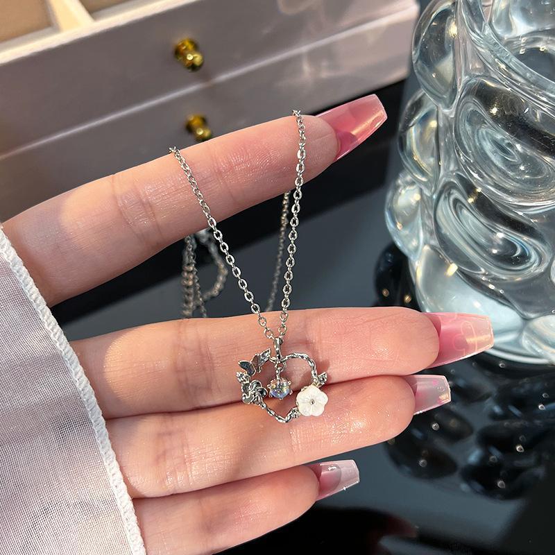 Mori Style Moonstone Butterfly Titanium Necklace - Women's Fashion Clavicle Chain