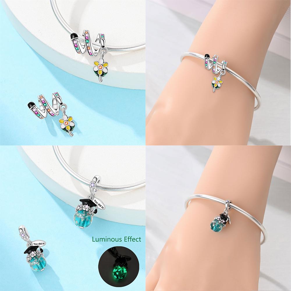 Decorative Charms Plata Originales Graduation Hat Owl Beads For Charms Copper Arm Bracelet Beads Jewellery Creating Women'S Present