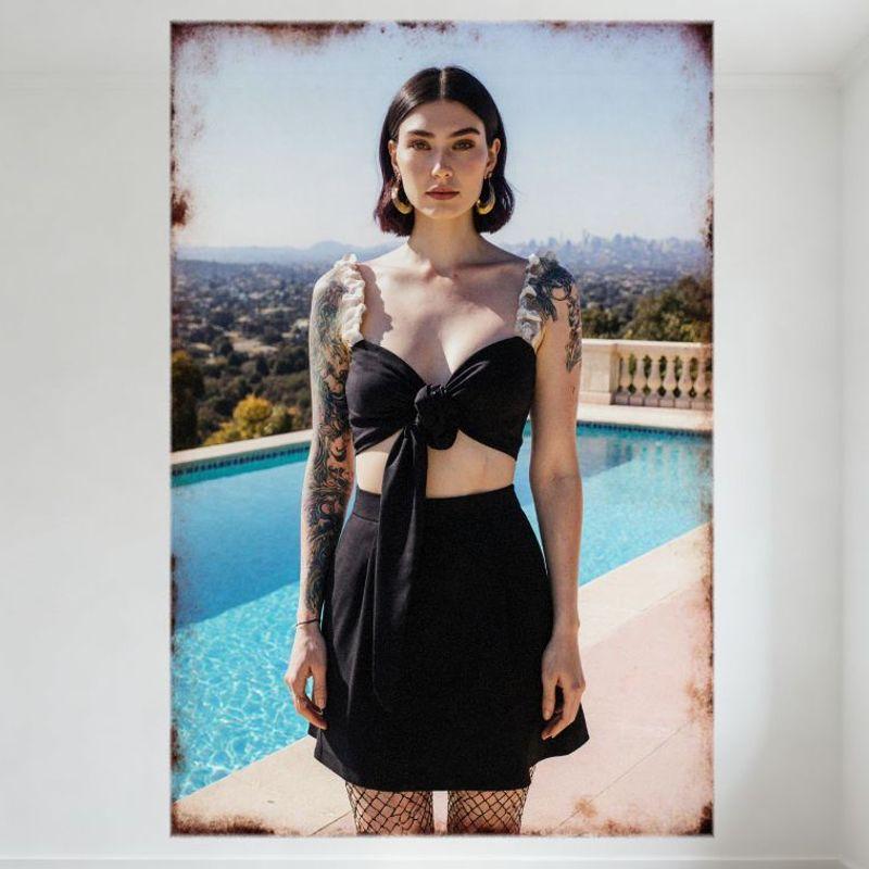 

Sexy Vintage Retro Woman Tattoos Black Crop Top Mini Skirt Tin Sign Metal Poster for Home Cafe Wall Decor, 8x12 Inch 20x30cm（7.8x11.8inch）