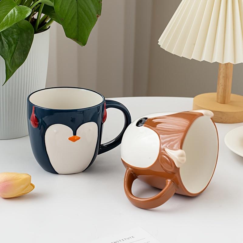 Handcrafted Animal Print Mugs: 15Oz/450Ml Ceramic Fox And Penguin Mugs, Microwave And Dishwasher Safe, Perfect for Coffee, Tea, And More