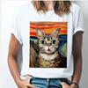 Oil Painting Cat Women's Fashion Personality Spoof Classic Oil Painting T-shirt Women Clothing Tops Harajuku Aesthetic Oversized