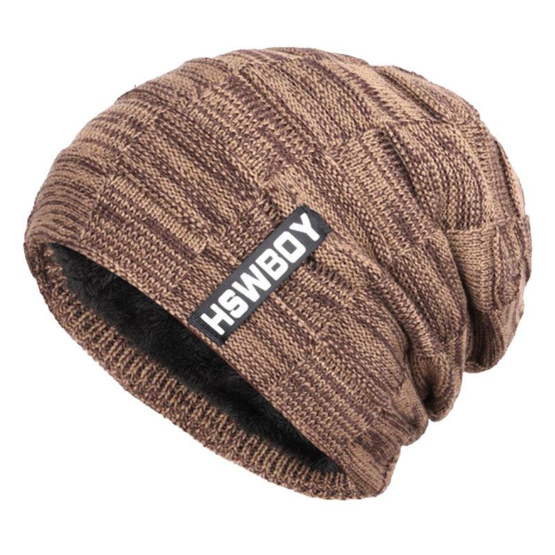 Autumn and Winter New Men's Knitted Hat, Adult Wool Plush Thickened Outdoor Thermal Pullover Hat