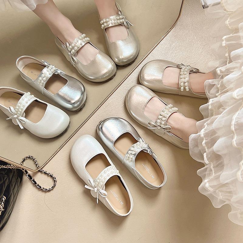 Thick-soled Inner Height Increase Silver Single Shoes Women's New Summer Skirt Mary Jane Evening Small Leather Shoes