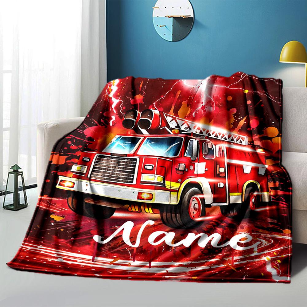Thundering Hero Fire Truck In Action Throw Customizable Blanket Text Warmthful Decor Throw For Sofa Couch Office Bed Picnics Four Seasons Multipurpose