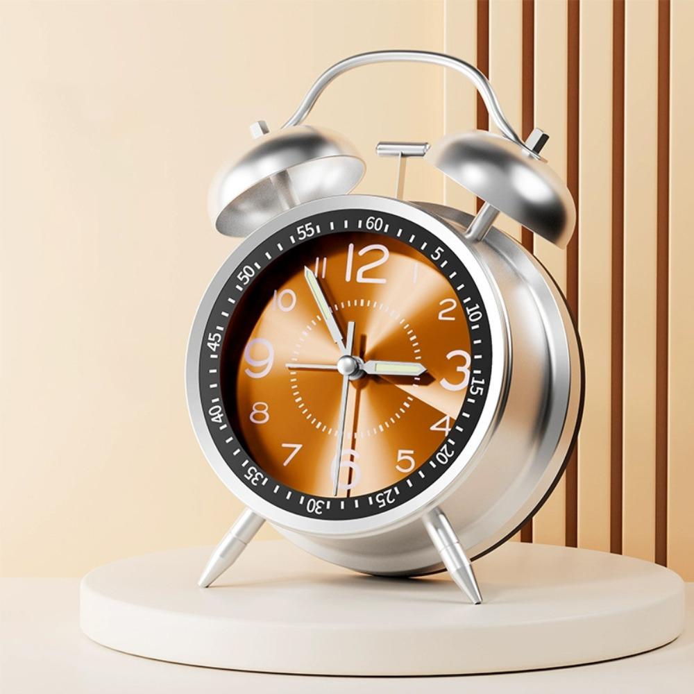 Metal Frame Bedroom Alarm Clock with Night Light Loud Alarm Clock Twin Bell Alarm Clock Desktop