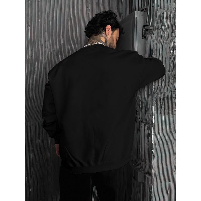Men'S Gothic Cathedral Bird Ink Print Round Neck Sweatshirt, Dark Trash Style Religious Loose Y2K Streetwear Pullover Top