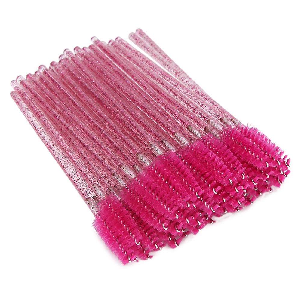 50pcs Nylon Makeup Brush Mascara Wands Eyelash Eyebrow Disposable Portable BrushRose Red