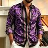 Men's Shirt Baroque Black Gold Printed Long Sleeved Shirt Slim Fit Collar Lining Casual Men's Clothing Comfortable Fabric