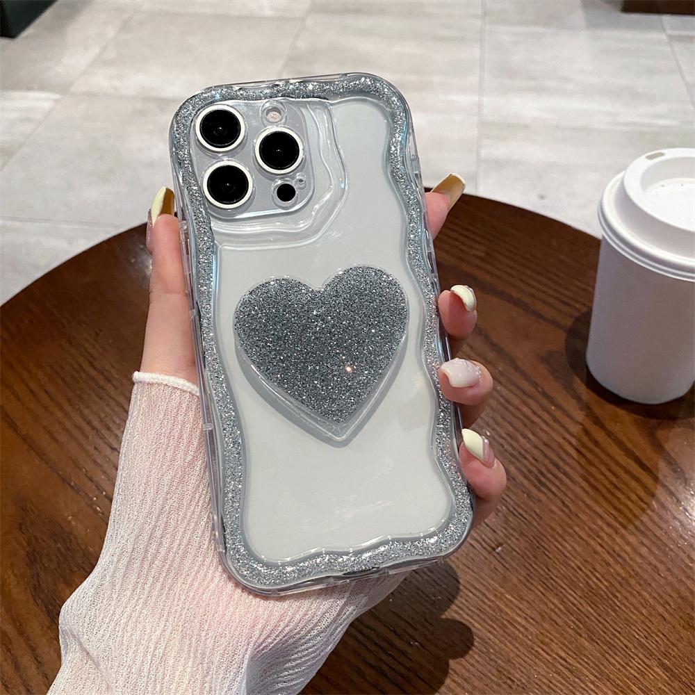 Třpytivý Diamantový Držák Srdíčko Pouzdro Na Telefon Pro iPhone 16 15 14 13 12 11 Pro Max Plus Roztomilý 3D Držák Srdíčko Nárazuvzdorný Kryt