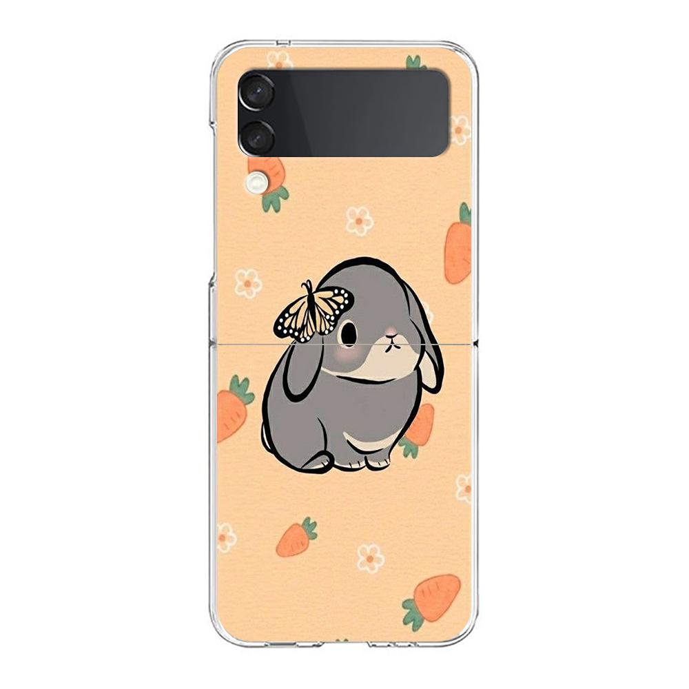 Cute Colorful Rabbit Phone Case For Samsung Galaxy Z Flip 3 4 5 Hard Folding Clear PC Bumper For Samsung Z Flip 6 Back Cover