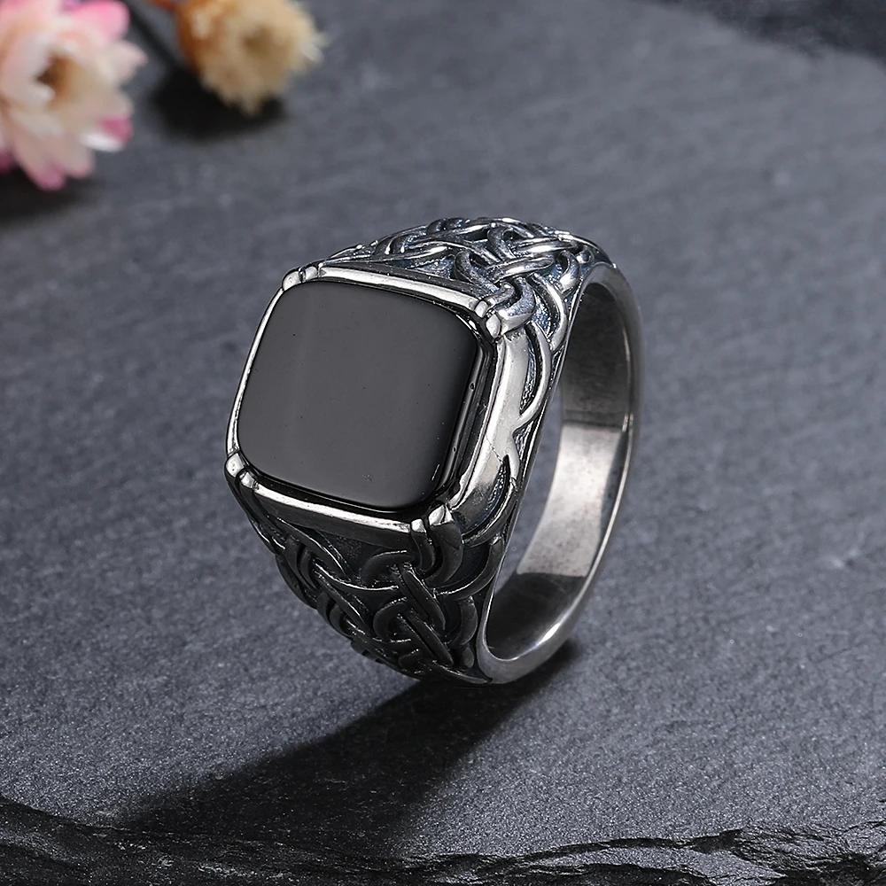 Silberschmuck Ring Natur 10*12mm Großer Schwarzer Achat Stein Vintage Ring Für Frauen Party Geschenke