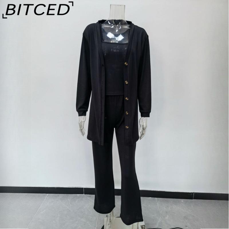 BITCED Knitted Three-piece Summer Women's Coat, Vest and Trousers Set