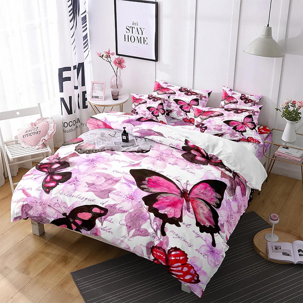 Butterfly Duvet Cover King Queen Blue Watercolor Butterflies Bedding Set For Kid Teen Flying Animal 2/3Pcs Polyester Quilt Cover