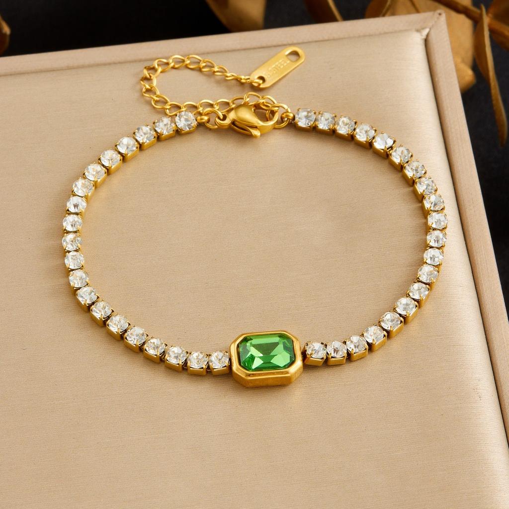 Gold Plated Emerald Cubic Zirconia Tennis Chain Bracelet