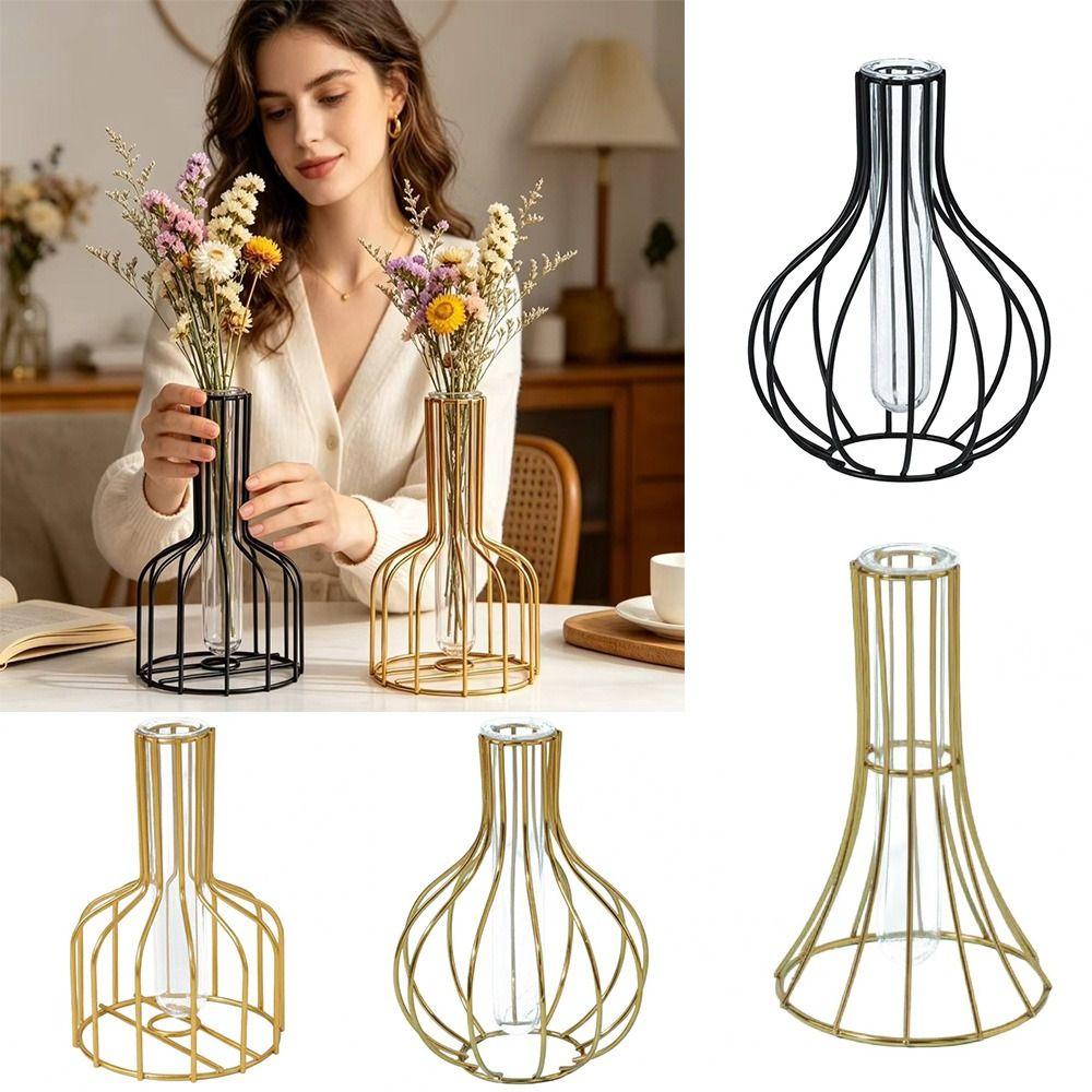 Flower Arranging Test Tube Vase Hollow Frame Removable Tube Decorative Hydroponic Vase Iron Flower Arrangement Vase