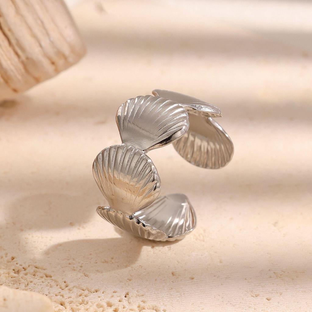 18K Gold Plated Shell Ring - Adjustable Stainless Steel, European & American Resort Style