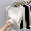White Sweater Women's Winter Thickened Crew Neck Integrated Fleece Knitted Top with Fleece Thickened Inside and Basic Bottoming Shirt