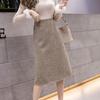 A-line Houndstooth Woolen Skirt - High Waist, Plus Size, Over-the-Knee, Autumn/Winter