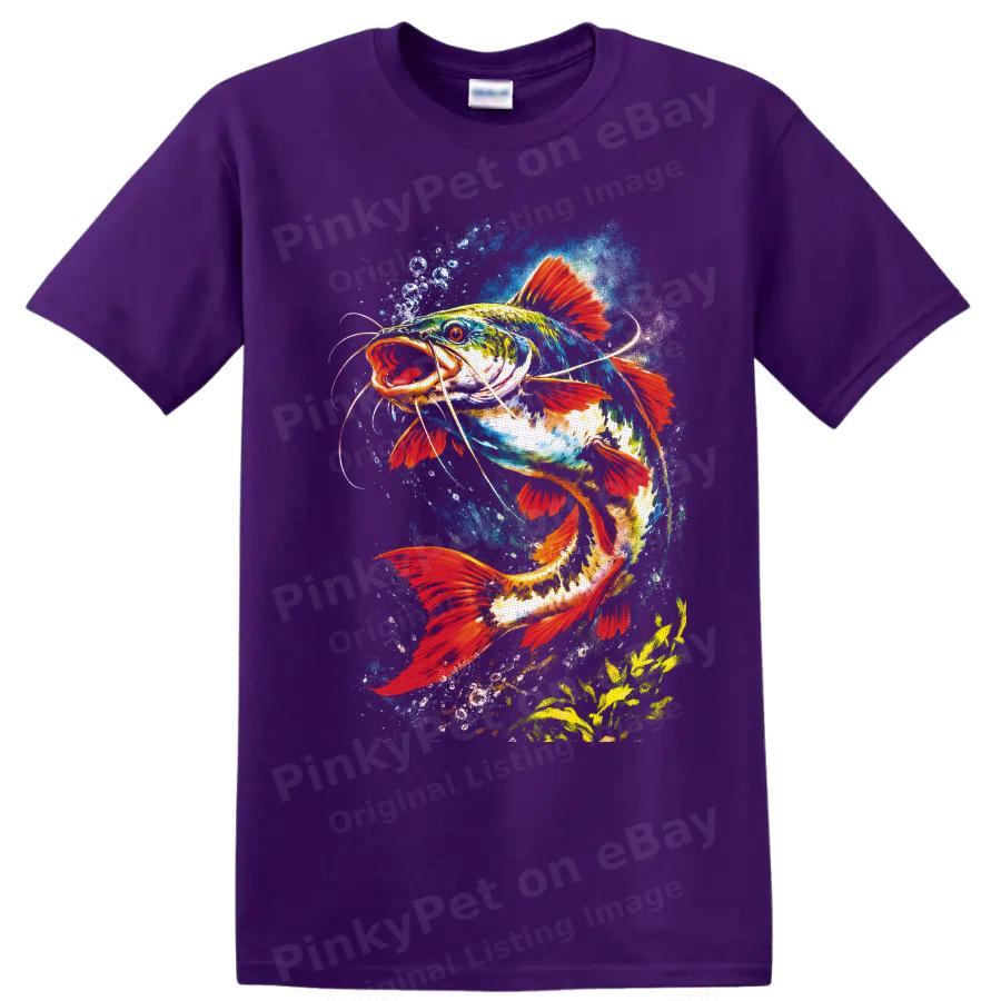 Catfish T Shirt Colorful Watercolor Fish Art Angler Fishing Graphic Tee Gift