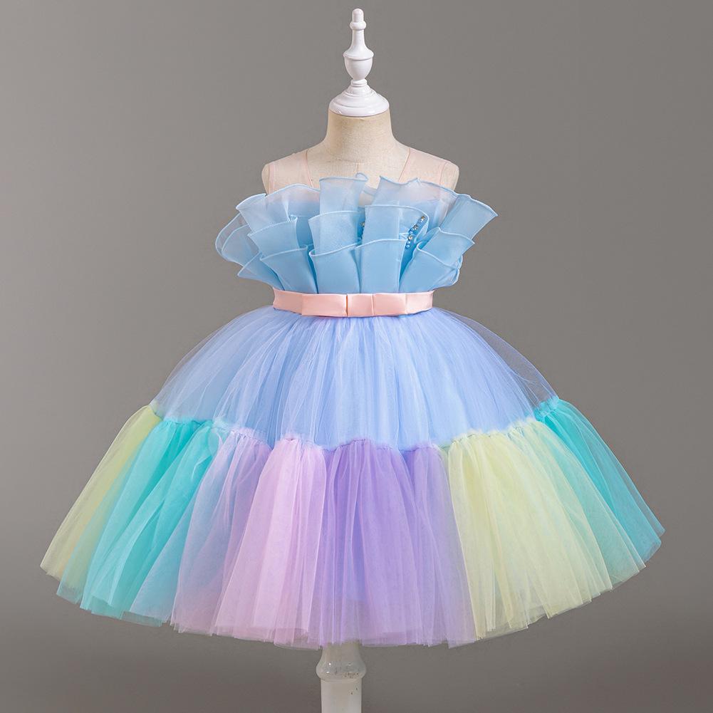 Children's Color Block Mesh Princess Dress for Special Occasions