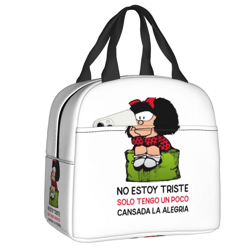 Custom Manga Mafalda Quino Cartoon Thermal Insulated Lunch Bag Women Portable Lunch Container Camping Travel Storage Food Box