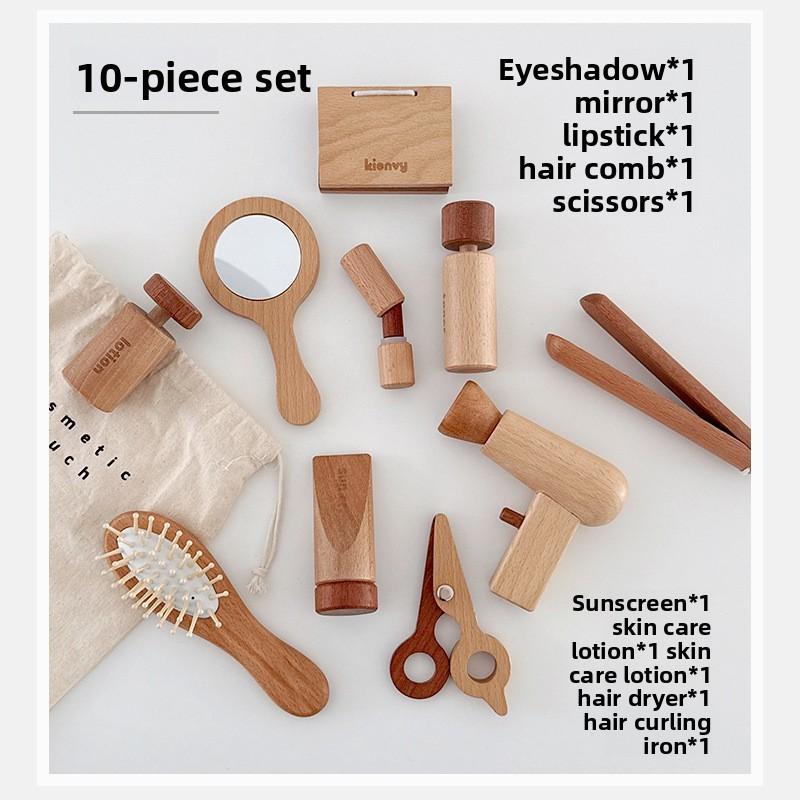 Funny Simulation Wooden Cosmetics And Hairdressing Props Children Toy Set
