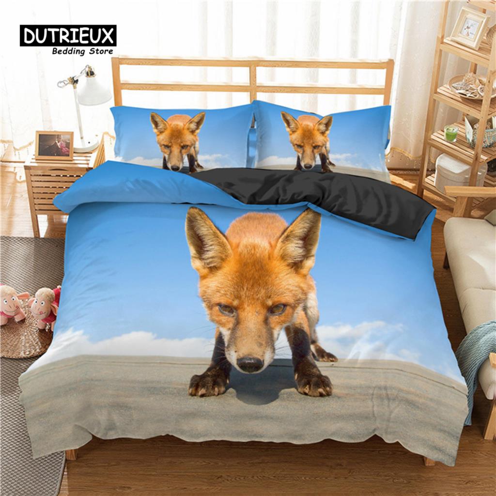 

Детский пододеяльник с лисой, двойной размер, комплект постельного белья из микрофибры с дикими животными, оранжевый пододеяльник с лисой для девочек-подростков, декор для спальни EU single(135x200cm)