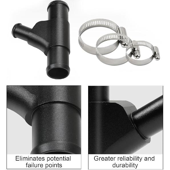 Radiator Coolant Y-Pipe Fit for Ford F250 F350 F450 F550 E350 E450 Excursion 6.0L Diesel - Black Weldless Aluminum Coolant Hose Connector Replacement