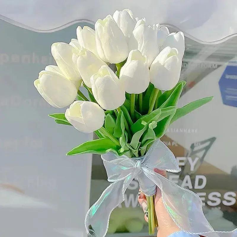 Silk Fabric Fade Resistant Long Lasting Artificial Tulip Bouquet for Table Window Table Home Decor Floral Decor Tulip Bouquet