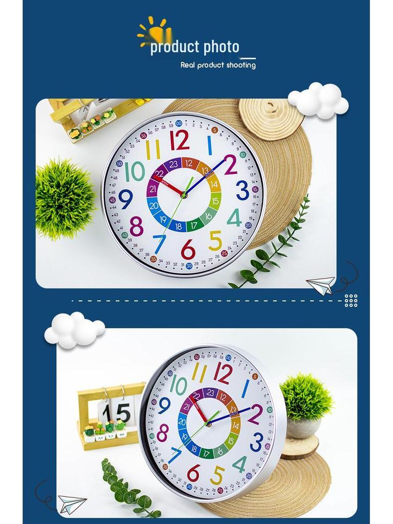 12" Colorful Cartoon Wall Clock - Creative Silver Frame for Living Room, Study, or Kids' Room