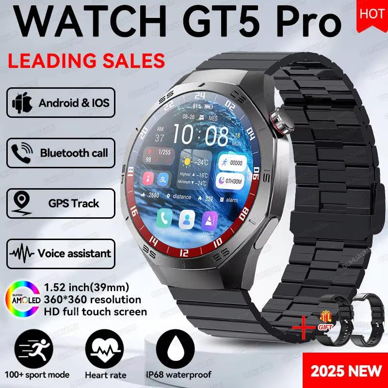 

Новые умные часы GT5 Pro для мужчин с GPS-трекером, пульсометром, Bluetooth-звонками, NFC, водонепроницаемые, спортивные, для фитнеса на открытом воздухе, смарт-часы для Huawei Black Steel B 2A