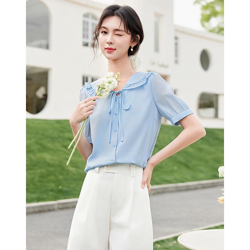 Women's Summer Lace Peter Pan Collar Short-Sleeve Blouse