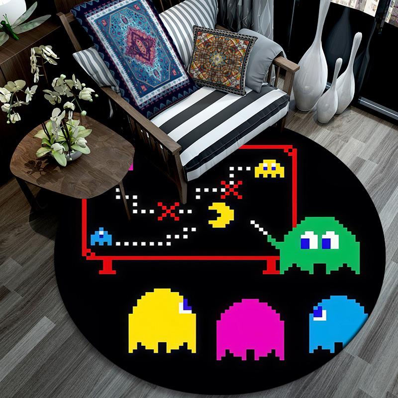 Pac‑Man Round Area Rug,Carpet Rug for Living Room Bedroom Sofa Playroom Decor,Non-slip Floor Mat