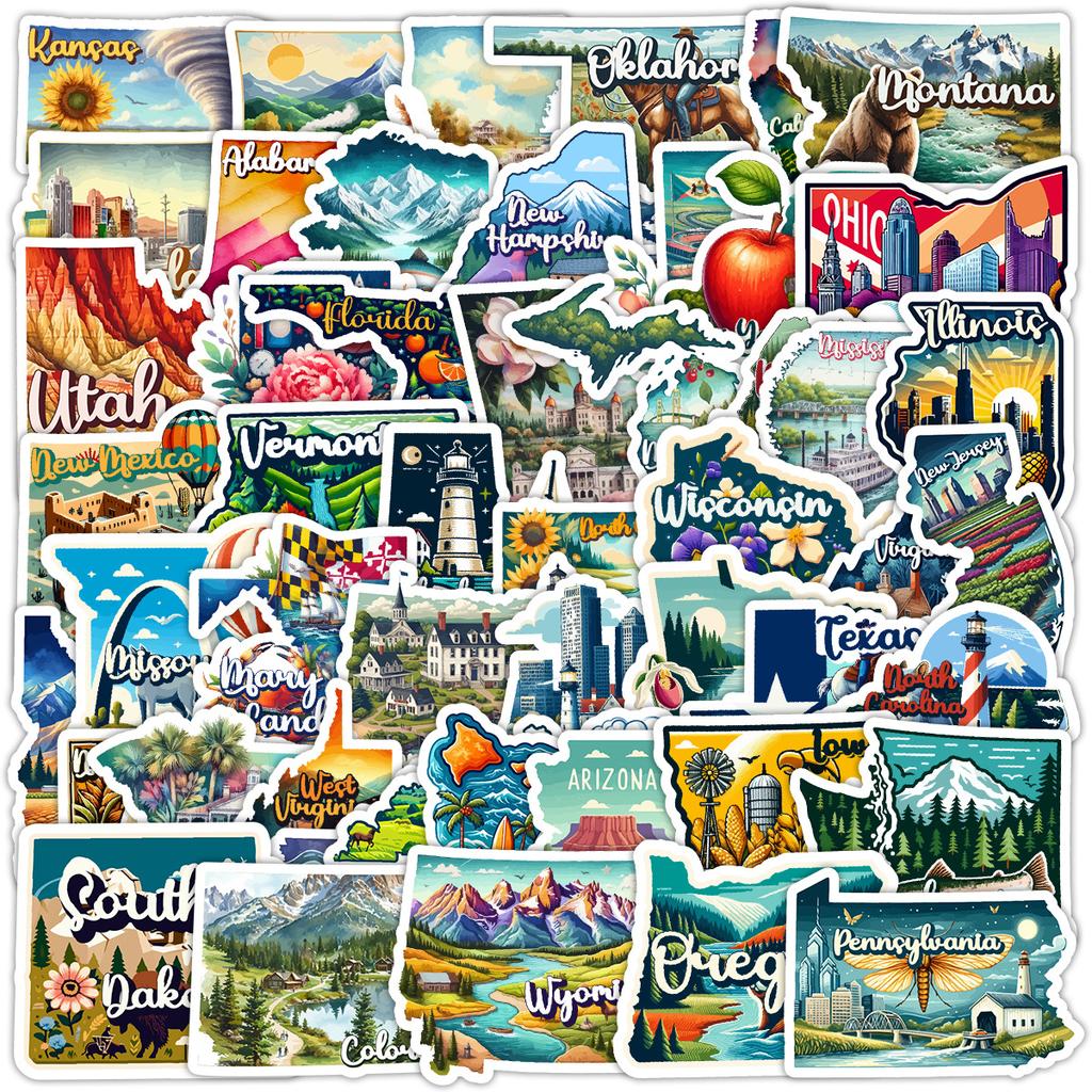 50 Blatt Staaten Clipart Graffiti Aufkleber, Wasserbecher, Computer Wasserdichte Dekorationsaufkleber, Kreative Schreibwaren Aufkleber