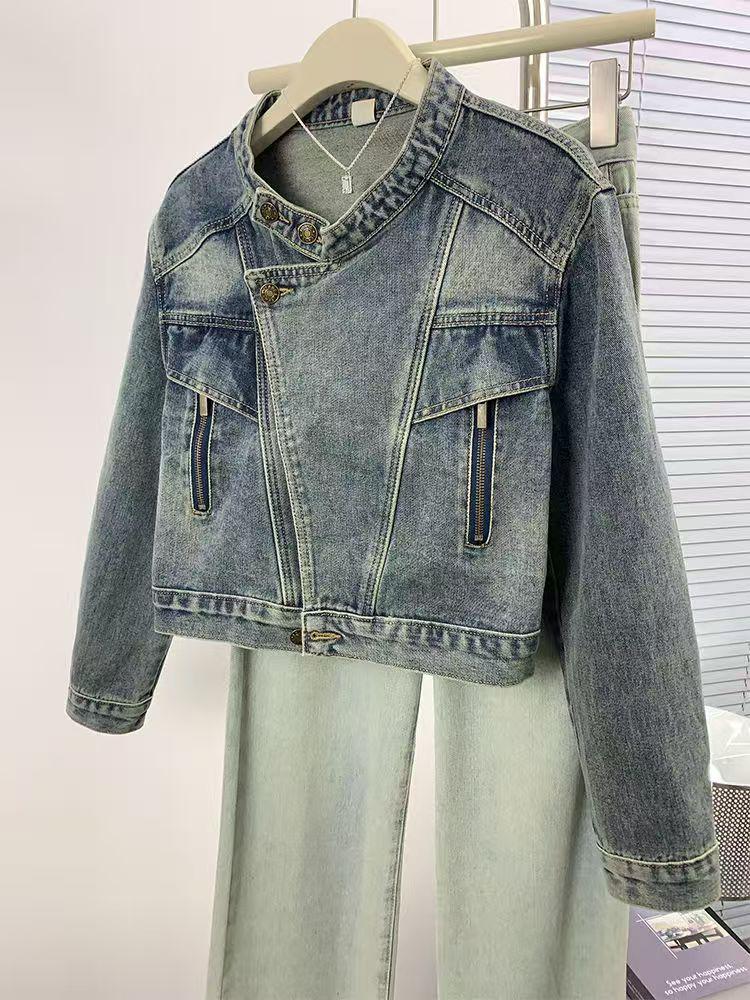 

Women s Chic Denim Jacket 2025: Petite Spring/Autumn Long Sleeve, Unique Short, Versatile, Thin, Heavy Work Design Medium