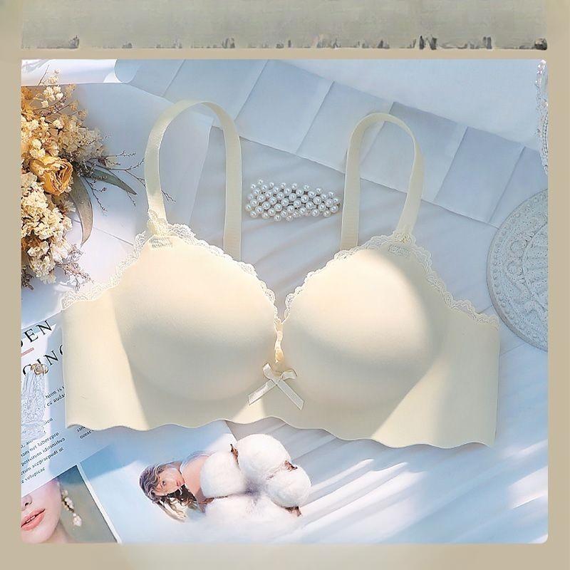 

Women s Seamless Push-Up Bra with Lace Edge Design Wire-Free Anti-Drooping One-Piece with Bow Decoration Underwear 32/70 шампанського