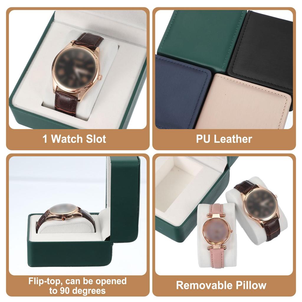 Uxcell Watch Travel Case, PU Leather, 1-Slot Watch Holder, Storage Box, Portable Watch Case, Men's & Women's Gift, Birthday, Anniversary, Green