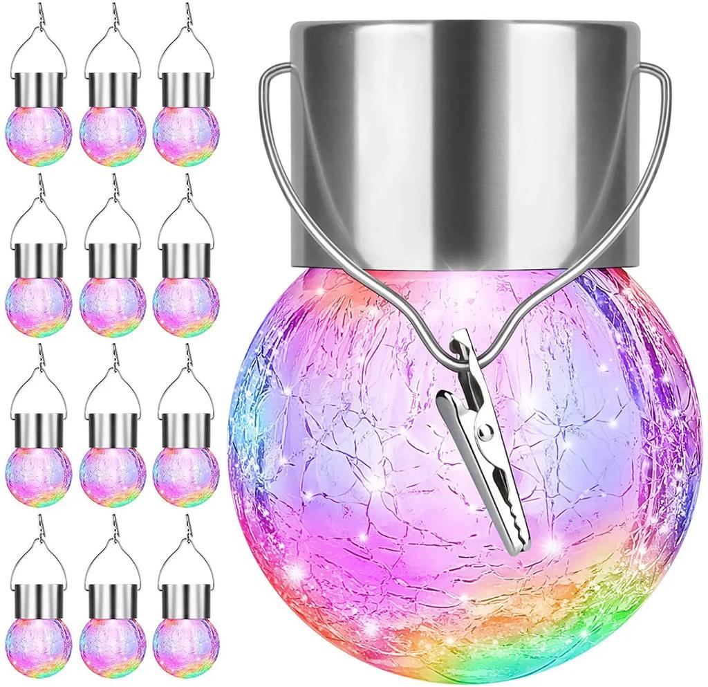 LED Outdoor Solar Glass Ball Pendant Light Cracked Ball Rattan Ball Light Garden Decorative Light String Courtyard Light