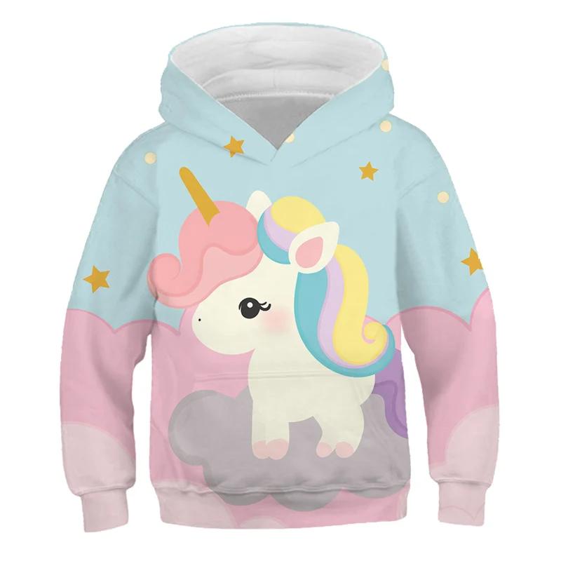 Children's Cartoon Casual Sweatshirts 2025 Baby Kids Boys Girls Unicorn Hoodies Clothing Spring Autumn Fashion Cute Hooded Tops