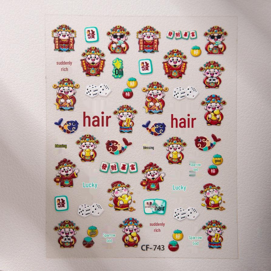 Cyansea Hot Selling New Year God of Wealth Cartoon Nail & Journal Decorative Stickers