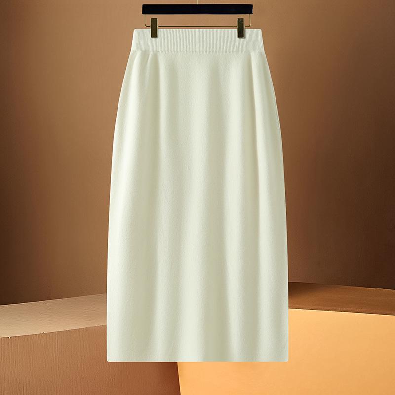 Women's High-Waist 100% Wool Knit Midi Bodycon Skirt - Autumn/Winter Collection