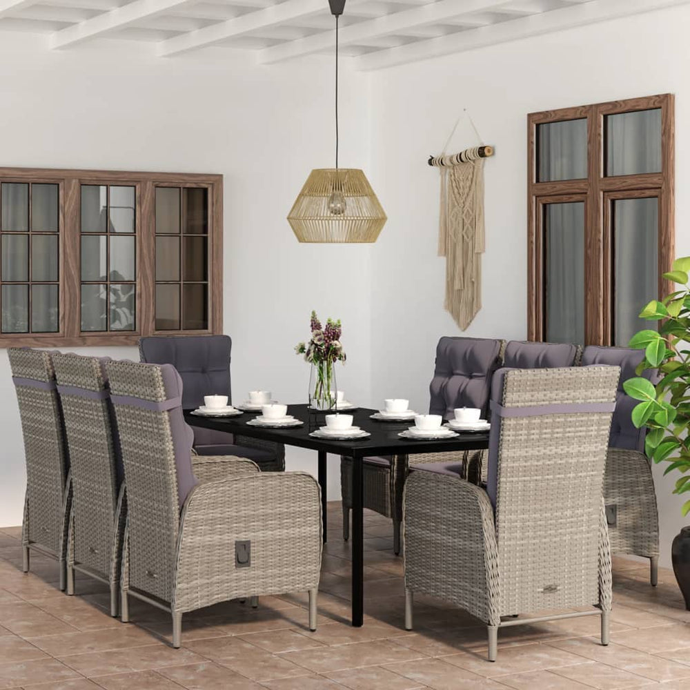 Ensemble à manger de jardin et coussins 9 pcs  et noir