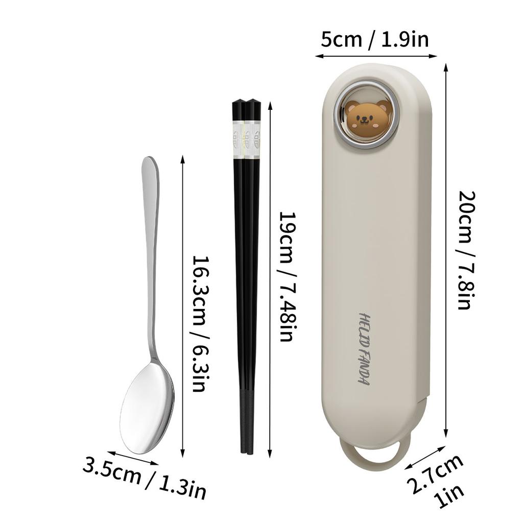 Portable 304 Stainless Steel Tableware Set Spoon Chopsticks With Pull-out Cutlery Box Travel Picnic Cute Dinnerware Set