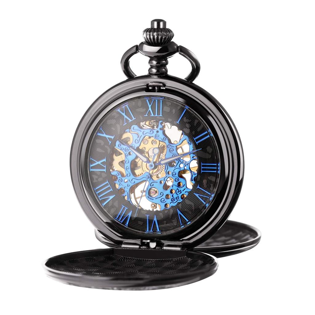 TREEWETO Men's Mechanical Skeleton Pocket Watch Roman Numeral Dial Gift Box Chain