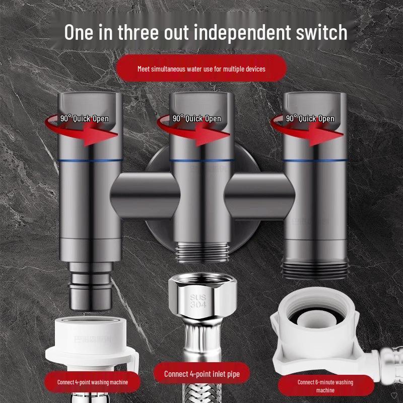 Multi-Functional 3-Way Washing Machine Water Inlet Valve and Connector
