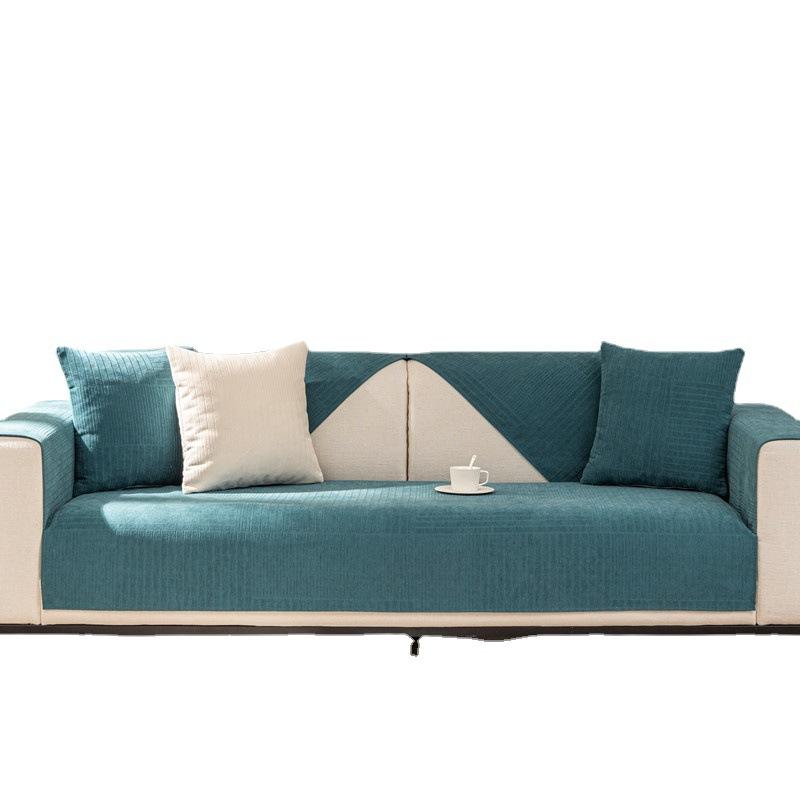 Modernes, schlichtes Chenille-Sofakissen in Volltonfarbe mit Streifen, ganzjährig rutschfest, kombiniertes Sofakissen-Handtuch