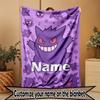 Custom Name Personalized Gengar Print Blanket, Home Decor, Bedroom, Sofa, Camping, Couch, Gifts for Birthday ChristmasEnthusiasts