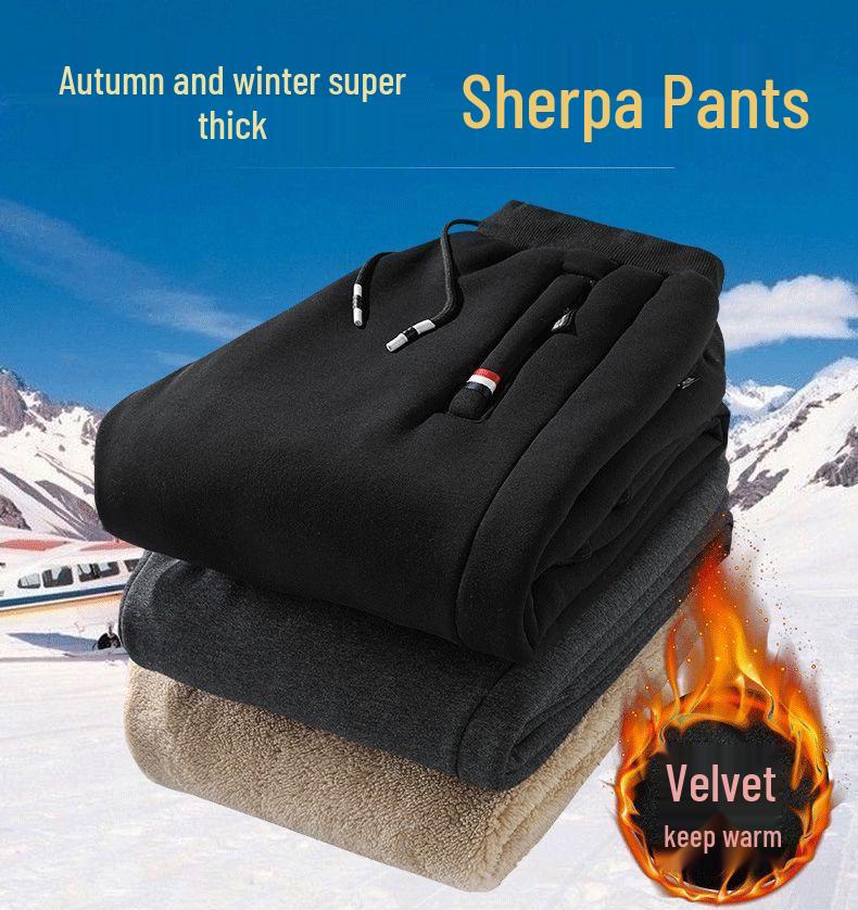 Men's Fleece-Lined Lambswool Winter Pants, Elastic Waist, Plus Size, Warm & Thickened, Casual Sport Style.