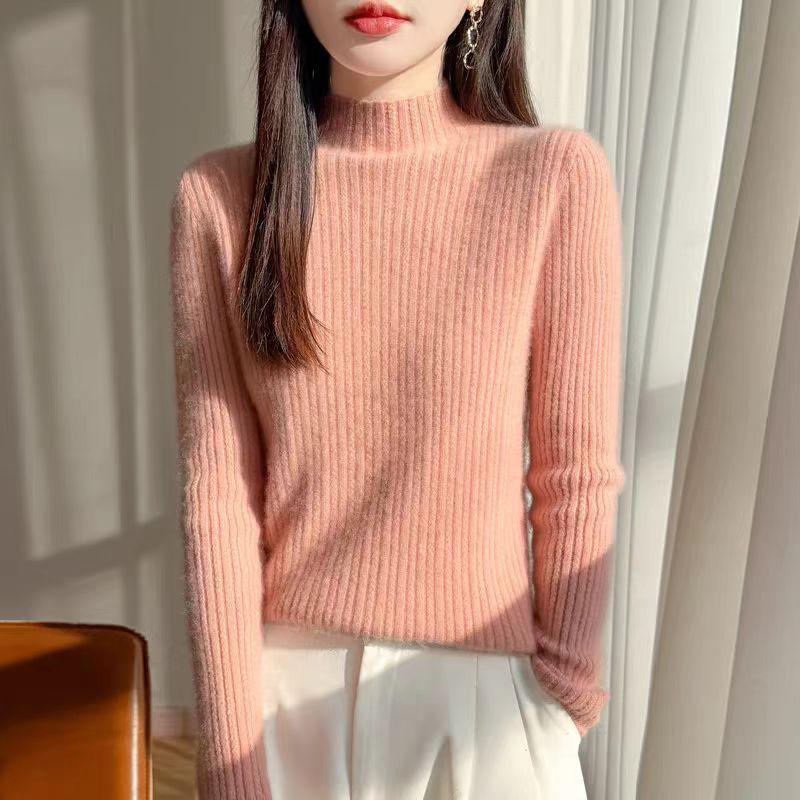 Women's Slim Fit Wool Mock Neck Cable Knit Sweater