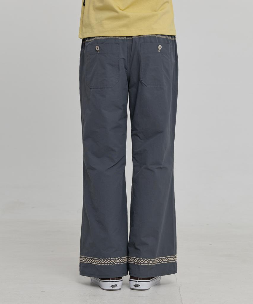 WAIKEI Lace Embroidered Bootcut Cotton Pants Charcoal